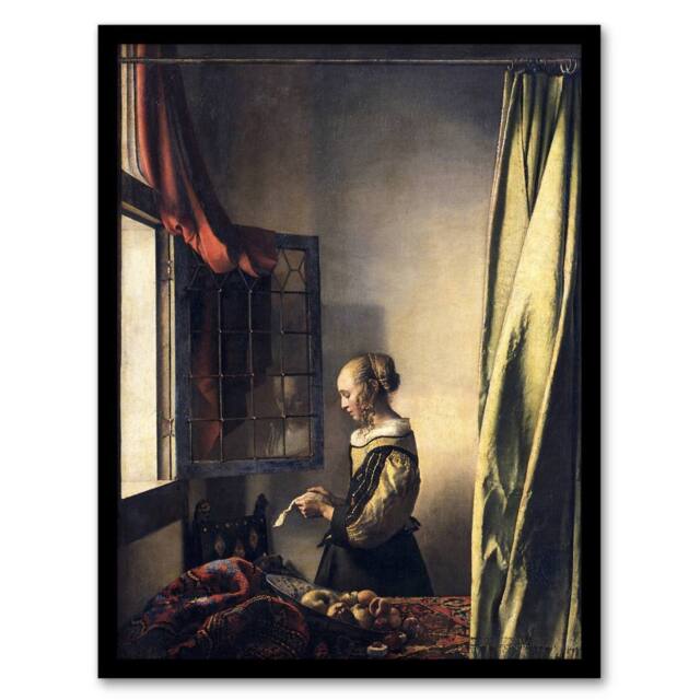 Artery8 Reading Letter by Open Window Vermeer Framed Wall Art Print - Size: A4 - image 1