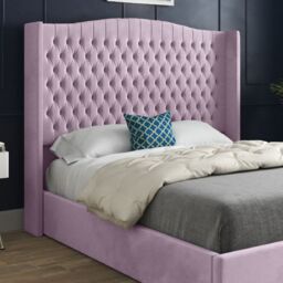 KDMD Rana Curved Top Winged Upholstered Soft Velvet Pink Bed Frame - Size: Small Double - thumbnail 2