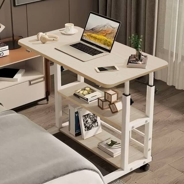 Living and Home 3-tier Height Adjustable Mobile Overbed Table with Wheels in Beige - image 1
