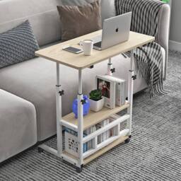 Living and Home 3-tier Height Adjustable Mobile Overbed Table with Wheels in Beige - thumbnail 5