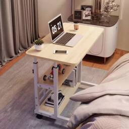 Living and Home 3-tier Height Adjustable Mobile Overbed Table with Wheels in Beige - thumbnail 3