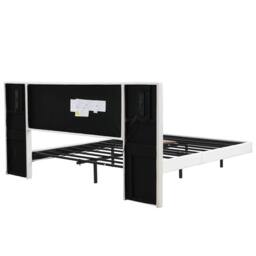 Merax King Size Floating Bed with Extended LED Headboard & Reading Lights in White - thumbnail 9
