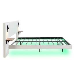 Merax King Size Floating Bed with Extended LED Headboard & Reading Lights in White - thumbnail 8