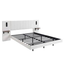 Merax King Size Floating Bed with Extended LED Headboard & Reading Lights in White - thumbnail 7