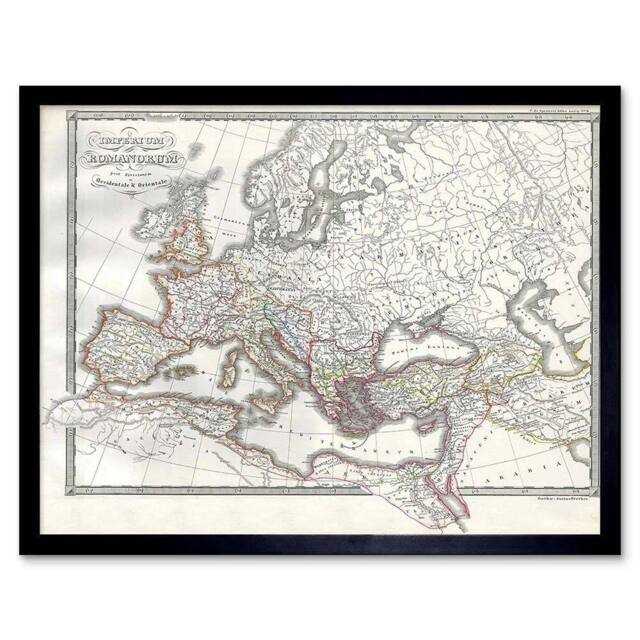 "Artery8 1850 Map Roman Empire Divided East West Ancient Rome Framed Art Print in Beige - Size: W12"" x H16""" - image 1
