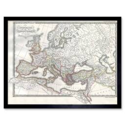 "Artery8 1850 Map Roman Empire Divided East West Ancient Rome Framed Art Print in Beige - Size: W12"" x H16""" - thumbnail 1