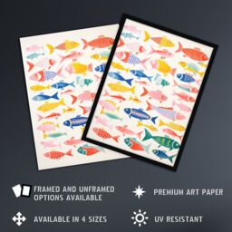 Artery8 Wall Art Print Multicoloured Fish Screen By Sofia Francis Kitchen Food Risograph Art Framed in Black - Size: A4 - thumbnail 2