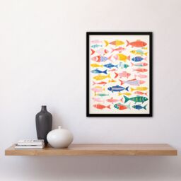 Artery8 Wall Art Print Multicoloured Fish Screen By Sofia Francis Kitchen Food Risograph Art Framed in Black - Size: A4 - thumbnail 4