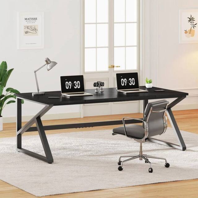FLAVORA Home Office Computer Desk Laptop Workstation in Black - Size: 100 cm x 100 cm - image 1