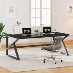 FLAVORA Home Office Computer Desk Laptop Workstation in Black - Size: 100 cm x 100 cm - thumbnail 1