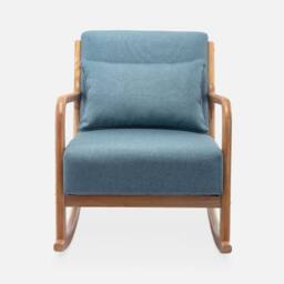sweeek Scandi-style Wooden Rocking Chair With Cushion in Blue - thumbnail 2