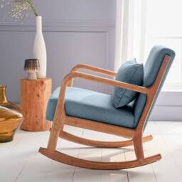 sweeek Scandi-style wooden rocking chair with cushion in Blue - thumbnail 8