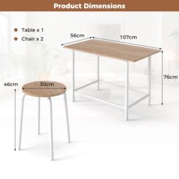 Costway 3-Piece Wooden Dining Set Kitchen Table & 2 Chairs in White - thumbnail 2