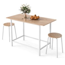 Costway 3-Piece Wooden Dining Set Kitchen Table & 2 Chairs in White