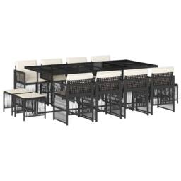 Berkfield Home 13 Piece Garden Dining Set with Cushions Black Poly Rattan - thumbnail 2