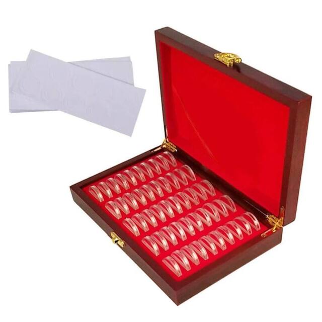 SPETLEK Wooden Coins Display Storage Box 50Pcs Case Capsules in Brown - Size: Large - image 1