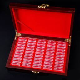 SPETLEK Wooden Coins Display Storage Box 50Pcs Case Capsules in Brown - Size: Large - thumbnail 3