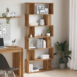 Berkfield Home Book Cabinet Artisan Oak 80x24x192 cm Engineered Wood in Brown - Size: 80 x 24 x 192 cm - thumbnail 3