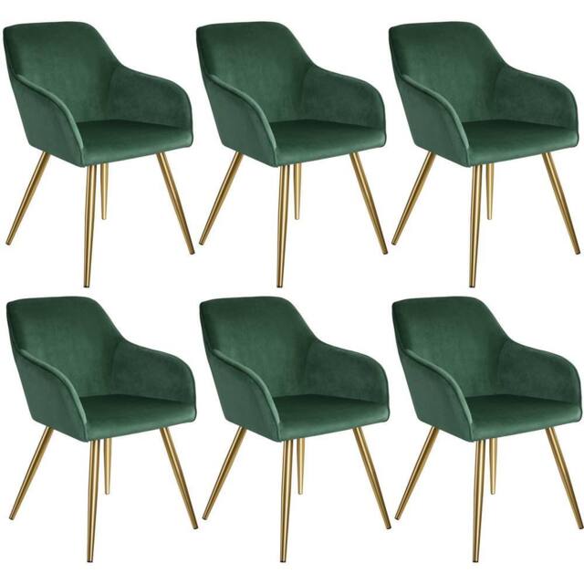 tectake Accent Chair Marilyn Set Of 6 - Dark Green/Gold in Dark Green - Size: 6 Pack - image 1