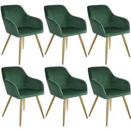 tectake Accent Chair Marilyn Set Of 6 - Dark Green/Gold in Dark Green - Size: 6 Pack
