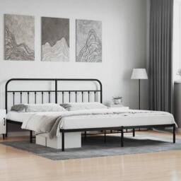 Berkfield Home Metal Bed Frame with Headboard Black 200x200 cm - thumbnail 2