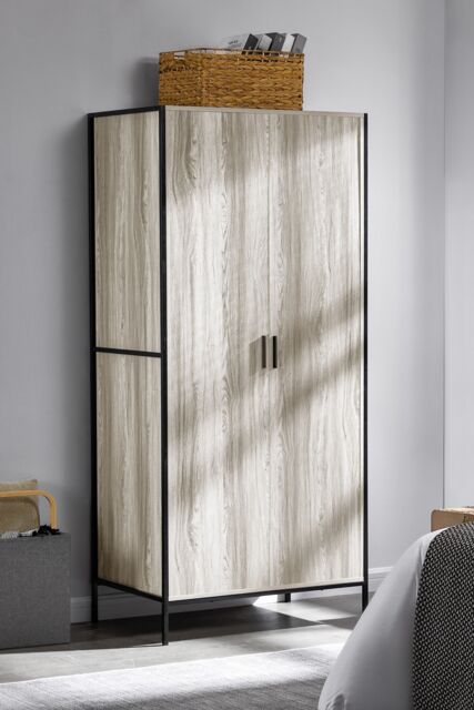 Home Discount Vida Designs Brooklyn 2 Door Wardrobe Storage Bedroom Furniture 1800 x 830 x 520 mm in Grey - image 1