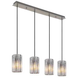 Netlighting Cayden Bar Pendant Ceiling Light Nickel Matt Clear Glass Shade 4x E27 in Grey