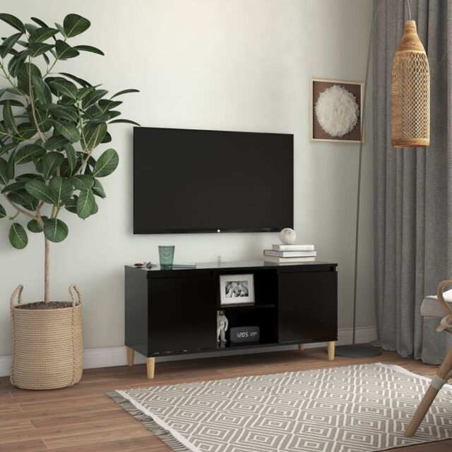 Berkfield Home TV Cabinet with Solid Wood Legs Black 103.5x35x50 cm - image 1