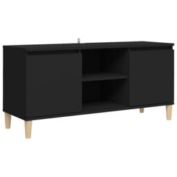 Berkfield Home TV Cabinet with Solid Wood Legs Black 103.5x35x50 cm - thumbnail 2