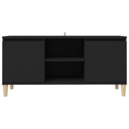 Berkfield Home TV Cabinet with Solid Wood Legs Black 103.5x35x50 cm - thumbnail 5