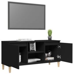 Berkfield Home TV Cabinet with Solid Wood Legs Black 103.5x35x50 cm - thumbnail 4