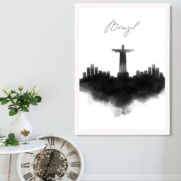 ARTZE Brazil Watercolour Skyline City Framed Print SIZE: A2 with White Frame in Black - Size: A4 - thumbnail 2