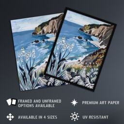 "Artery8 Cornish Coast Painting Cornwall Wildflowers Wall Art Print in Blue - Size: W12"" x H16""" - thumbnail 2