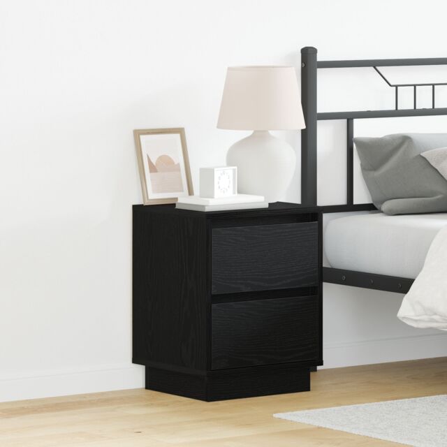 Berkfield Home Bedside Cabinets with LED Lights 2 pcs Black 39x34.5x50 cm - image 1