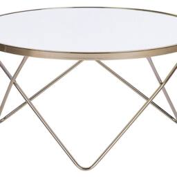 Wyld and Coco Round White Tempered Glass Coffee Table 80 cm - Gold Hairpin Legs - thumbnail 2