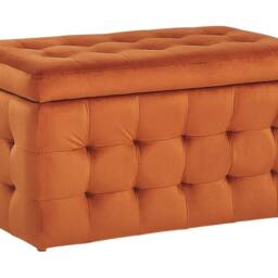 Wyld and Coco Orange Velvet Tufted Storage Ottoman Bench - thumbnail 2