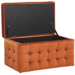 Wyld and Coco Orange Velvet Tufted Storage Ottoman Bench - thumbnail 5