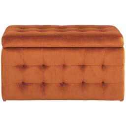 Wyld and Coco Orange Velvet Tufted Storage Ottoman Bench - thumbnail 3