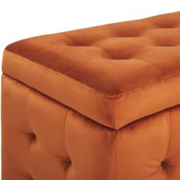 Wyld and Coco Orange Velvet Tufted Storage Ottoman Bench - thumbnail 7