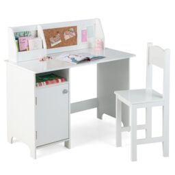 Costway Desk & Chair Set Wooden Study Table &Chair Writing Table Set in White - thumbnail 1