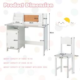 Costway Desk & Chair Set Wooden Study Table &Chair Writing Table Set in White - thumbnail 2