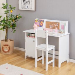 Costway Desk & Chair Set Wooden Study Table &Chair Writing Table Set in White - thumbnail 3