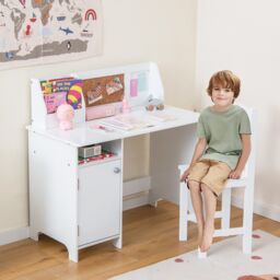 Costway Desk & Chair Set Wooden Study Table &Chair Writing Table Set in White - thumbnail 4