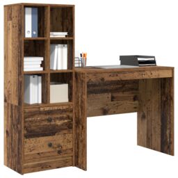 Berkfield Home Desk with Storage Old Wood Engineered Wood in Brown - thumbnail 3