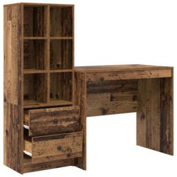 Berkfield Home Desk with Storage Old Wood Engineered Wood in Brown - thumbnail 6