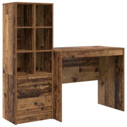 Berkfield Home Desk with Storage Old Wood Engineered Wood in Brown - thumbnail 2