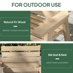 OUTSUNNY Convertable 3-Seater Wood Bench Table Garden w/ Armrests Natural in Brown - thumbnail 6