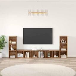 Berkfield Home TV Cabinet with Shelf with Storage 4 pcs Old wood Engineered wood in Brown - thumbnail 2