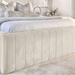 Living Comfort Bedz Geneva Upholstered Bed Frame with 54-inch Headboard - Slatted Base in Cream - Size: Double - thumbnail 3