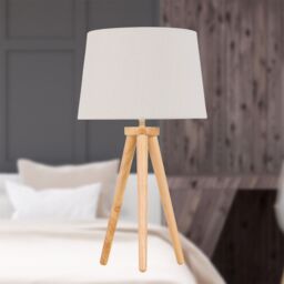 First Choice Lighting Set of 2 Light Oak Table Lamp Bedside Lights with Natural Linen Shades in Brown - thumbnail 4